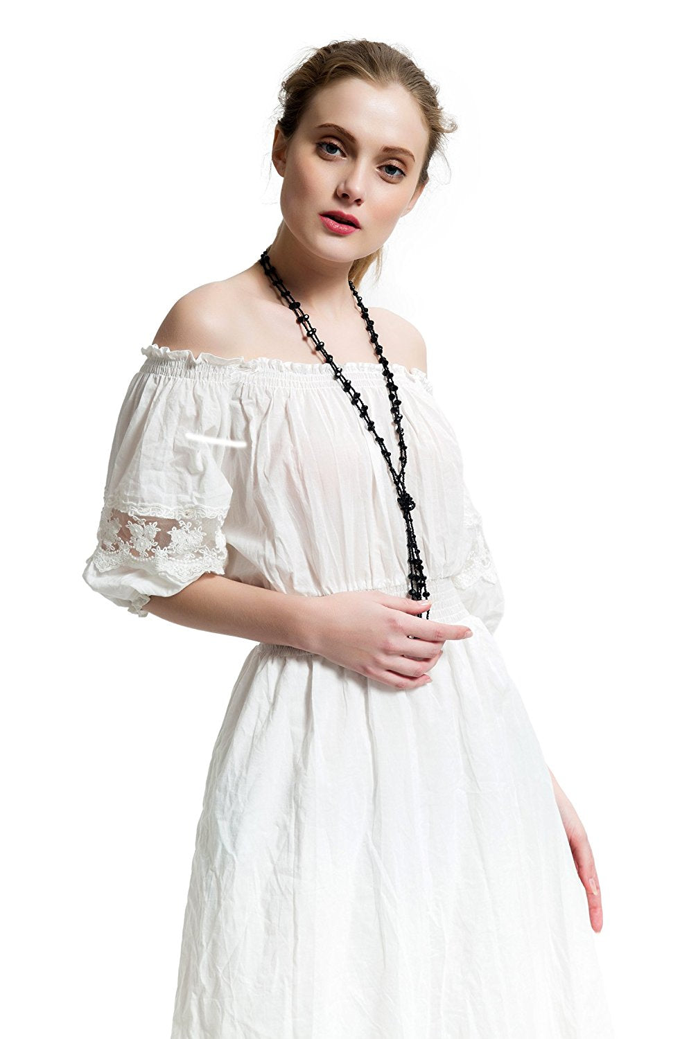 Urban Jewelry The 1920's Collection Unique Charcoal Black Multitier Beaded Lariat Necklace for Women (21.6")