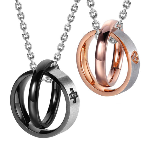 Peora Necklaces and Chokers: Buy Peora Stainless Steel Couple Matching  Necklace Pendant Interlocking Promise Double Rings With Chain Online