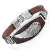 Image of Mens Angels Wing Chocolate Brown Genuine Leather Cuff Bracelet (Silver Color)