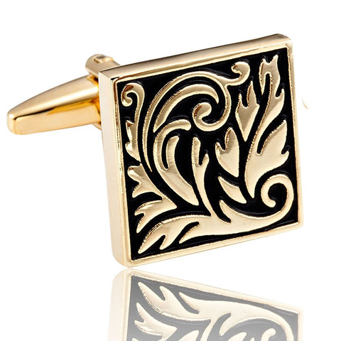 Urban Jewelry Impressive Egyptian Style Scroll Pattern Stainless Steel Cufflinks for Men (Gold, Black)
