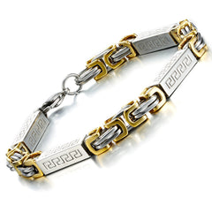 Impressive Men's Stainless Steel Bracelet Byzantine Chain, Gold Silver, 9 Inch (With Branded Gift Box)