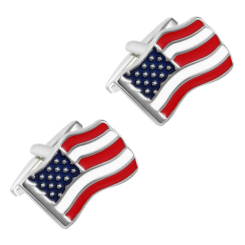 Urban Jewelry Loyal Patriot Stainless Steel USA Flag Men's Cufflinks (Red, Blue, White, Silver)