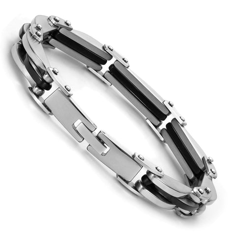 Mechanical Style 316L Stainless Steel Link Cuff Men's Bracelet (Black, Silver)