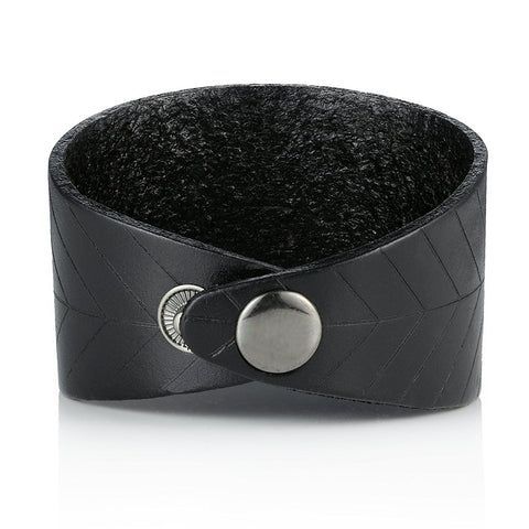 Urban Jewelry Leaf Shape Black Genuine Leather Cuff Men's Bracelet (adjustable 7.9 inches, Width 1.7 inches)