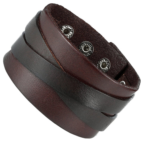 Urban Jewelry Men's X Brown Genuine Leather Cuff Bangle Bracelet Perfect Statement Piece (adjustable 8.66 inches, 1.6 inches width)
