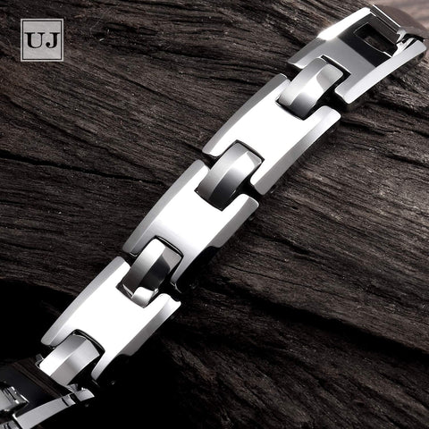 Stylish Men’s Bracelet – Classic Track Link Design in a High Polish Silver Color – Made of Strong & Durable Solid Tungsten Material – Jewelry Gift or Accessory for Men