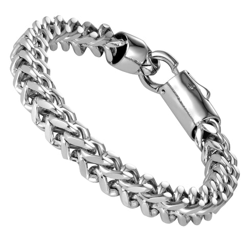 Dapper Men’s Bracelet – Foxtail Chain Design in a Polished Silver Finish – Rust & Discoloration Resistant Stainless Steel – Jewelry Gift or Accessory for Men