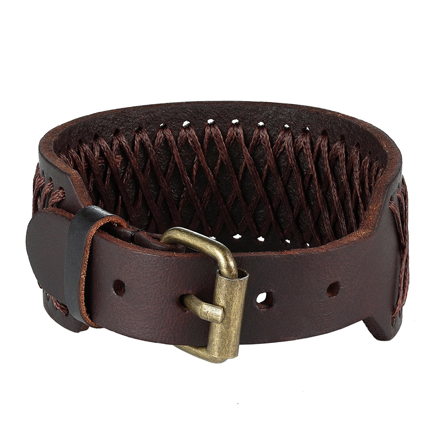 Urban Jewelry Classic Brown Genuine Leather Cuff Men's Bracelet Style (adjustable 7.3 to 9.25 inches)