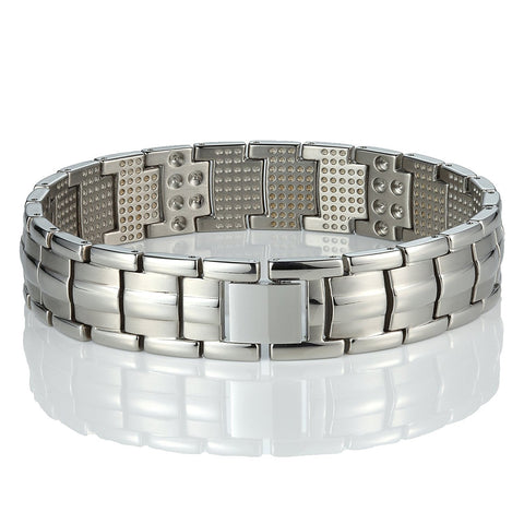 Urban Jewelry Men's Titanium Link Bangle Bracelet 8.66 inch Silver Tone