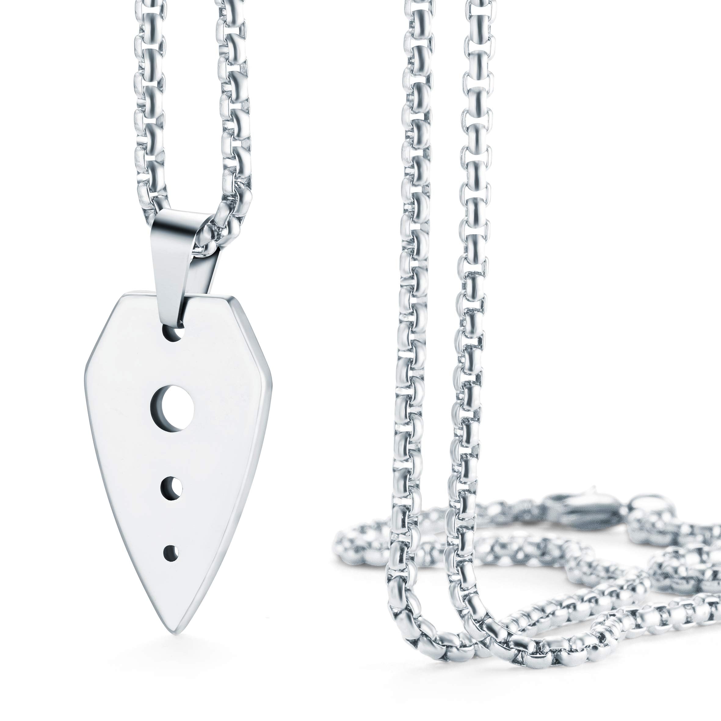URBAN JEWELRY Men’s Pendant Necklace Modern UFO Metal Spear Design in a Polished Silver Finish – Comes with Chain Necklace – Made of Solid Tungsten Material for Him