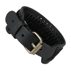Urban Jewelry Black Genuine Leather Cuff Men's Bracelet Perfect as a Gift (adjustable 7.3 to 9.25 inches)