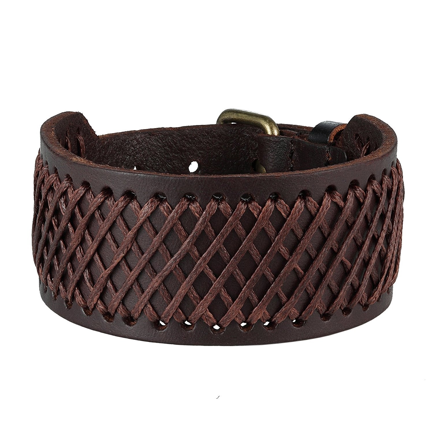 Urban Jewelry Classic Brown Genuine Leather Cuff Men's Bracelet Style (adjustable 7.3 to 9.25 inches)