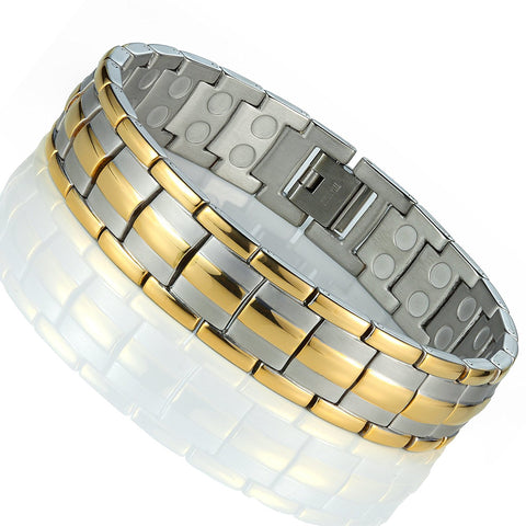 Urban Jewelry Men's Titanium Bracelet 8.66 inch Durable and Comfortable (Gold and Silver Tone)
