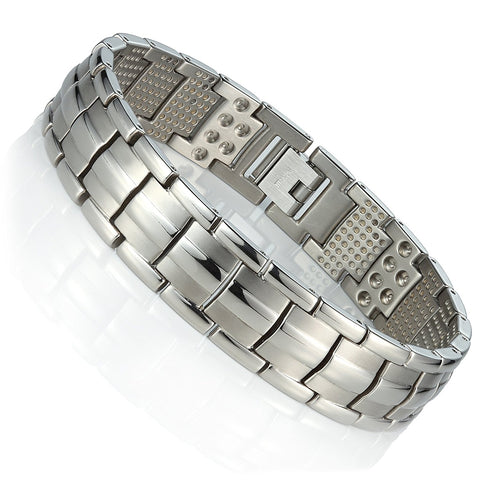 Urban Jewelry Men's Titanium Link Bangle Bracelet 8.66 inch Silver Tone