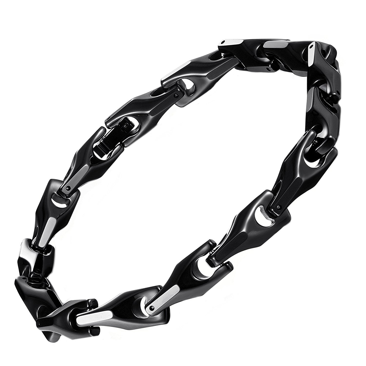 Urban Jewelry Classy Men's Solid Heavy Wheat Tungsten Carbide Bracelet - 3 Sided Links (Black)