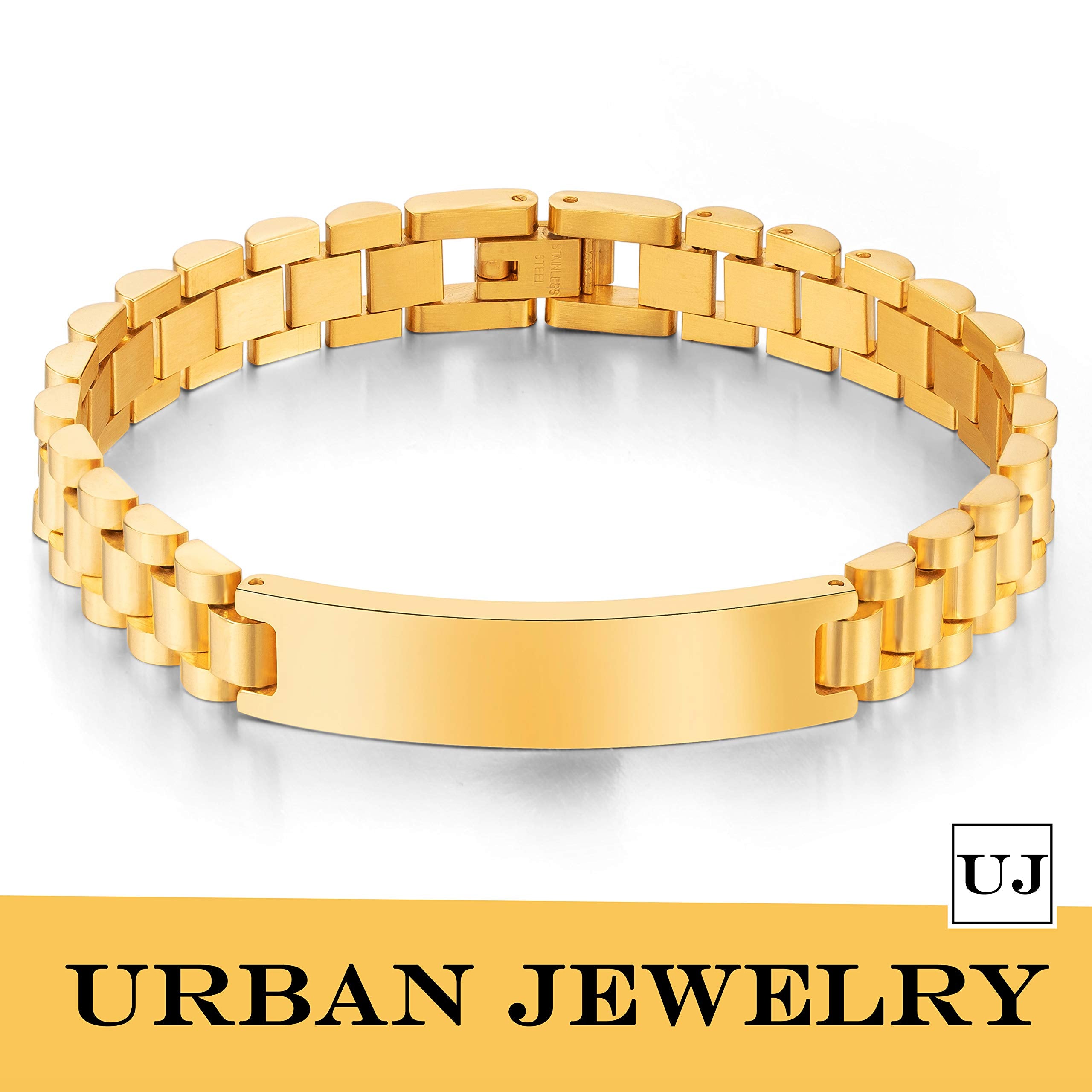 Urban Jewelry Men’s Link Bracelet – Track Chain Design in a Radiant Gold Finish – Made of Stainless Steel for Him