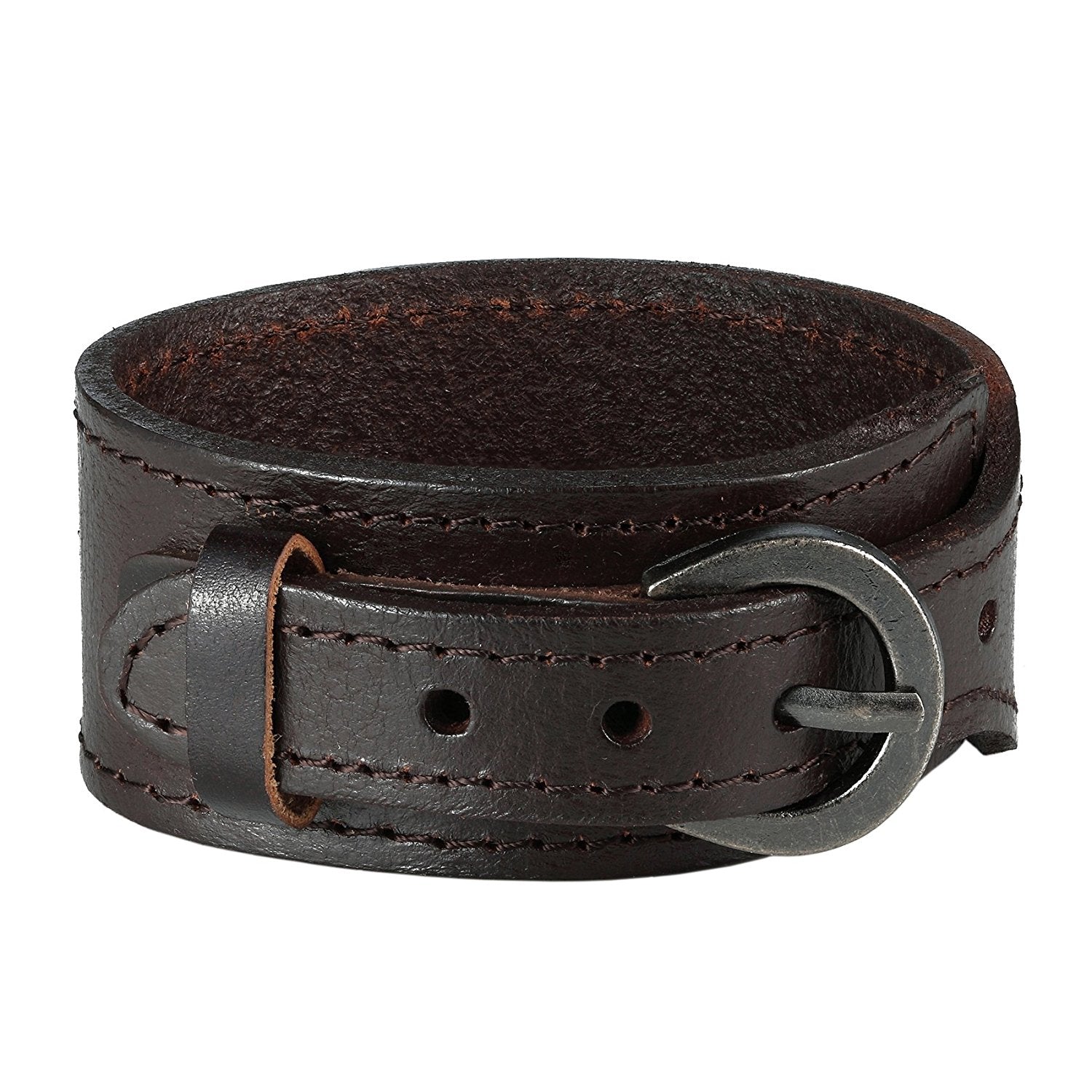 Urban Jewelry Brown Genuine Leather Cuff Bangle Men's Bracelet (adjustable 7.1 to 9.05 inches)