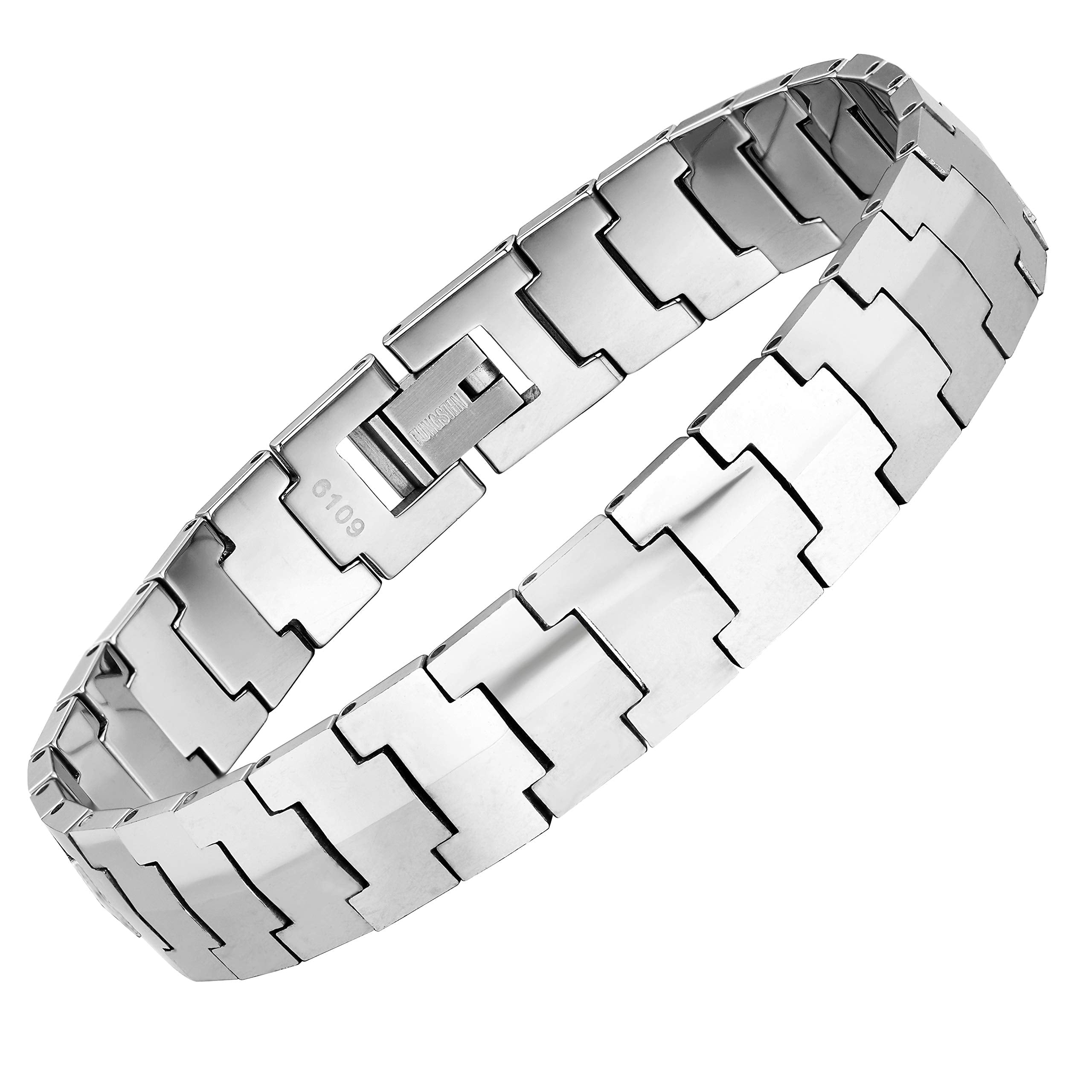 Mesmerizing Men’s Bracelet – Interlocking Track Link Tread Design – Polished Silver Finish – Scratch &Tarnish Resistant Solid Tungsten – Jewelry Gift or Accessory for Men