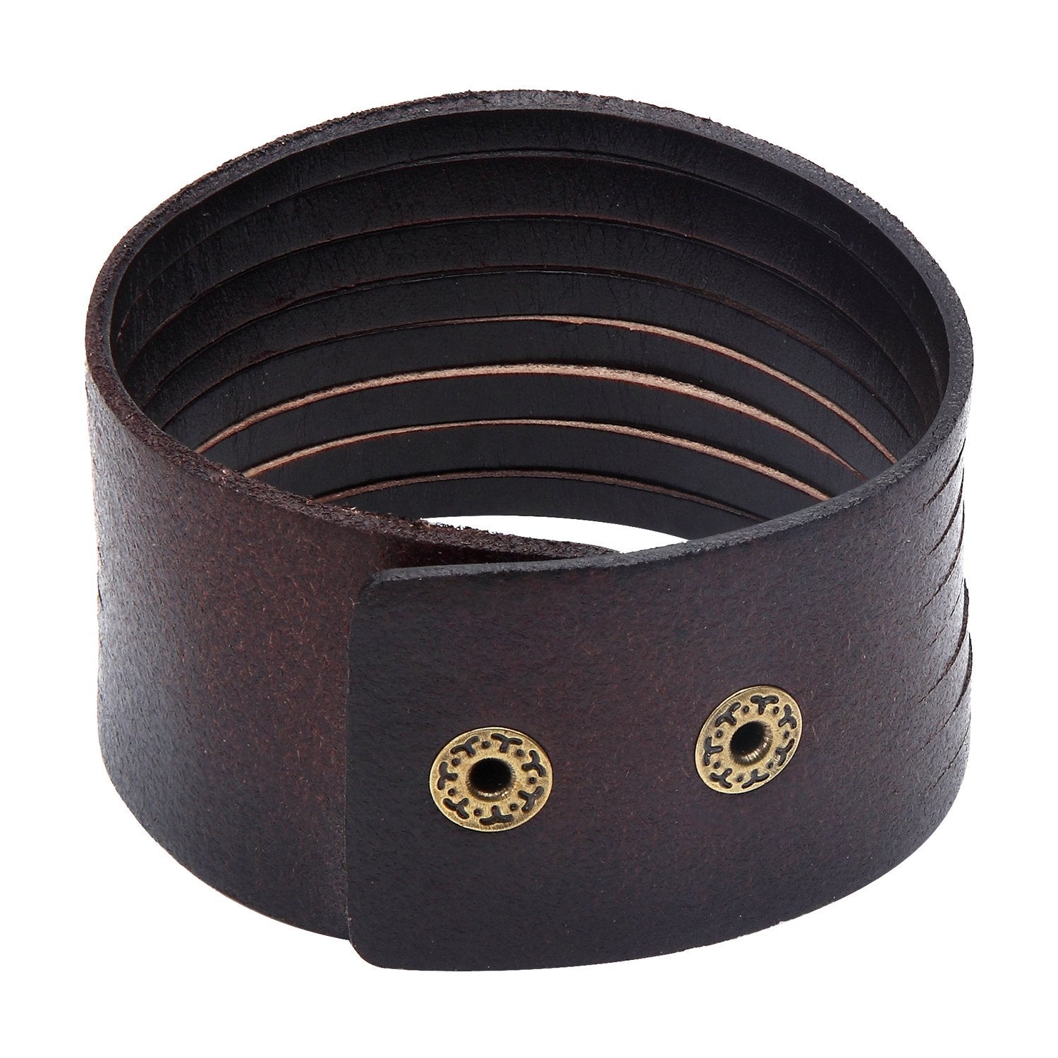 Urban Jewelry Dark Brown Wide Cuff Genuine Leather Bracelet for Men