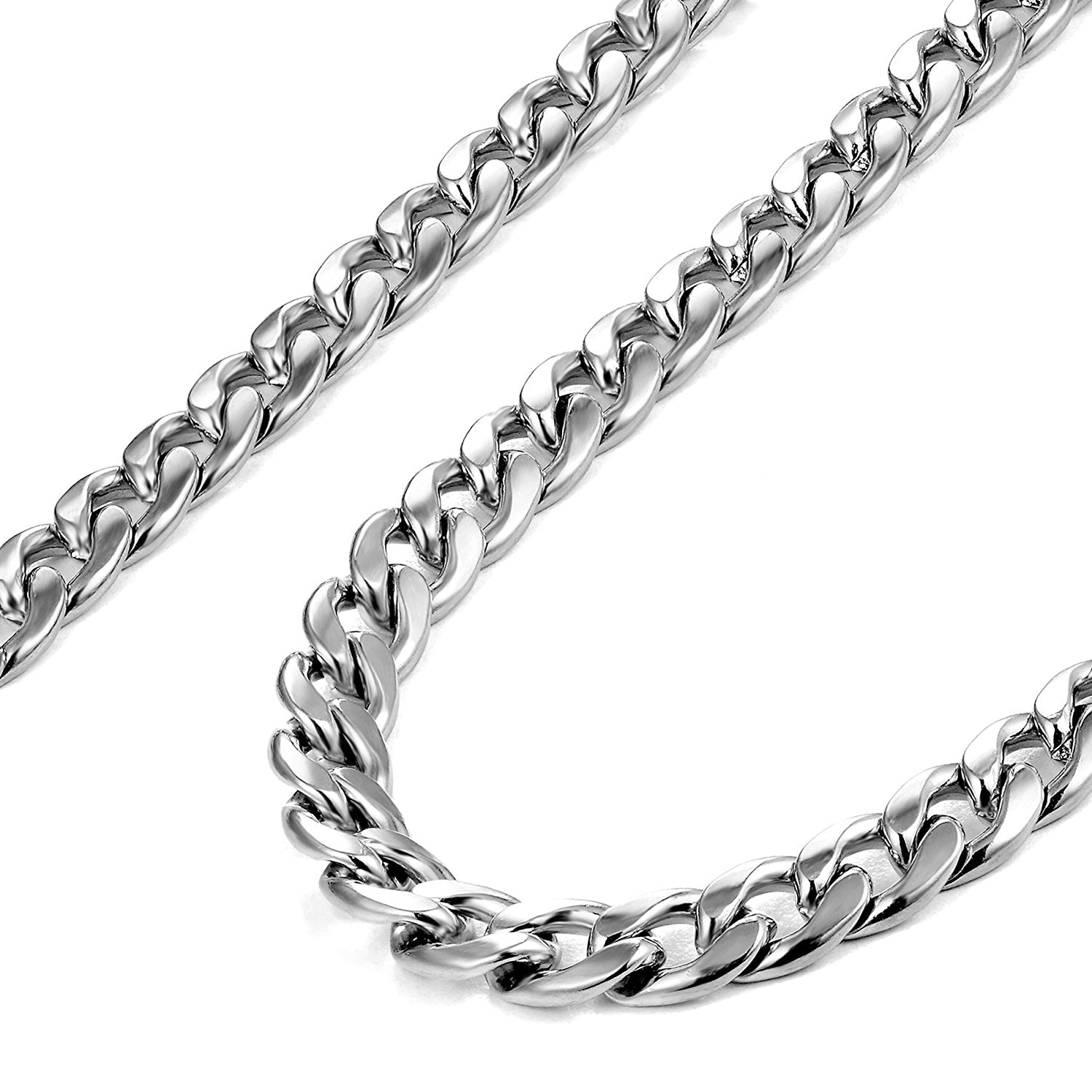 Urban Jewelry Polished Stainless Steel Men's Curb Chain Necklace in Variety of Sizes and Colors