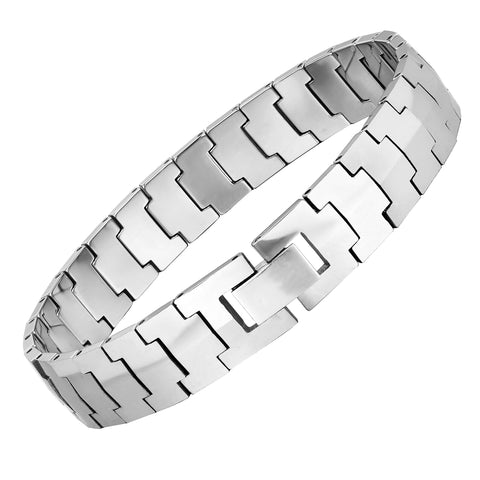 Mesmerizing Men’s Bracelet – Interlocking Track Link Tread Design – Polished Silver Finish – Scratch &Tarnish Resistant Solid Tungsten – Jewelry Gift or Accessory for Men