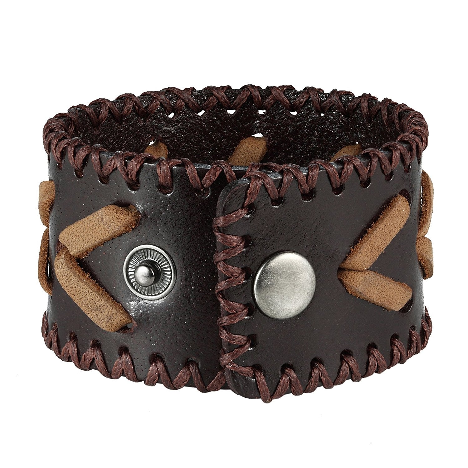 Urban Jewelry Men's Arrow Patterning Brown Genuine Leather Cuff Bracelet (8.3", 1.6" width)