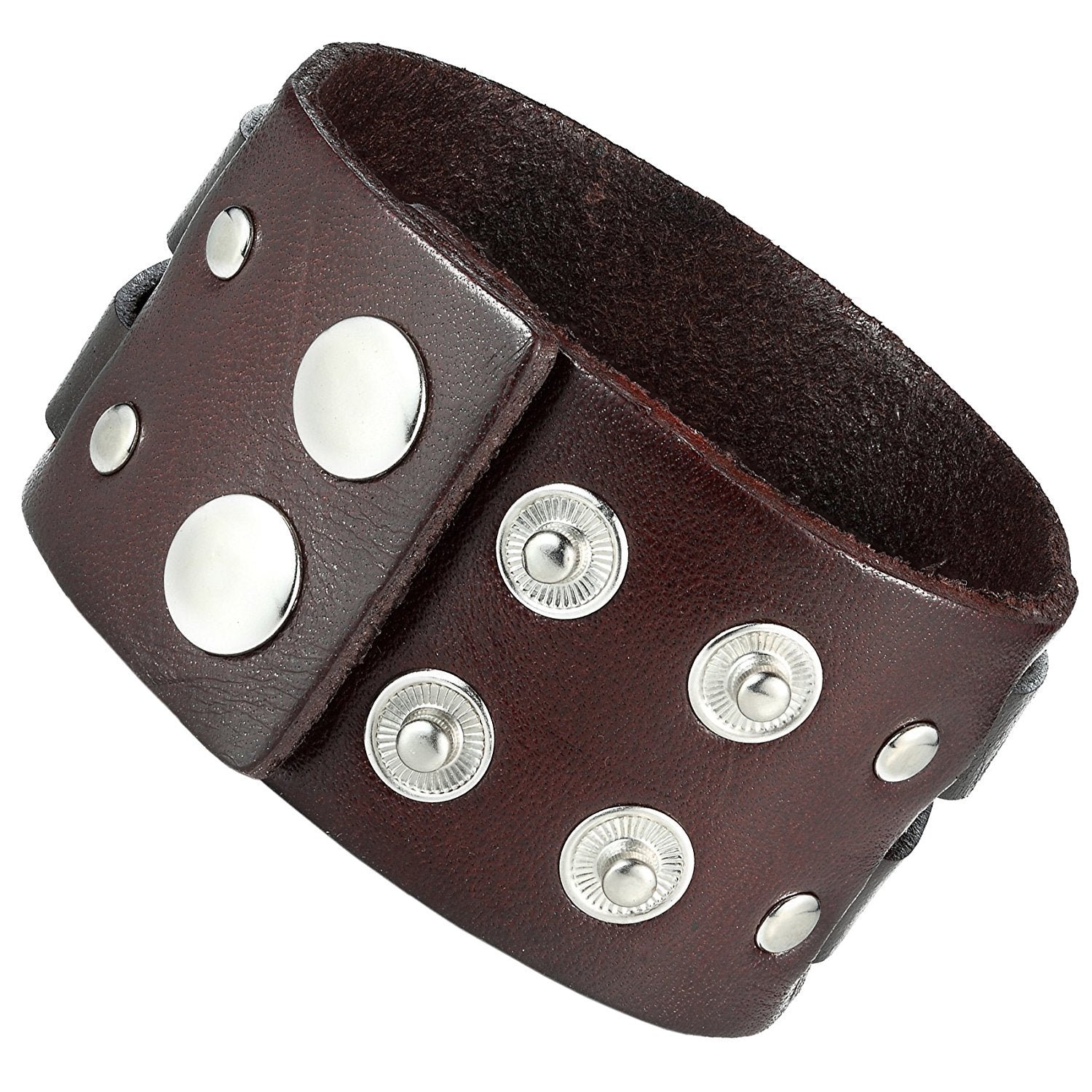Urban Jewelry Men's X Brown Genuine Leather Cuff Bangle Bracelet Perfect Statement Piece (adjustable 8.66 inches, 1.6 inches width)