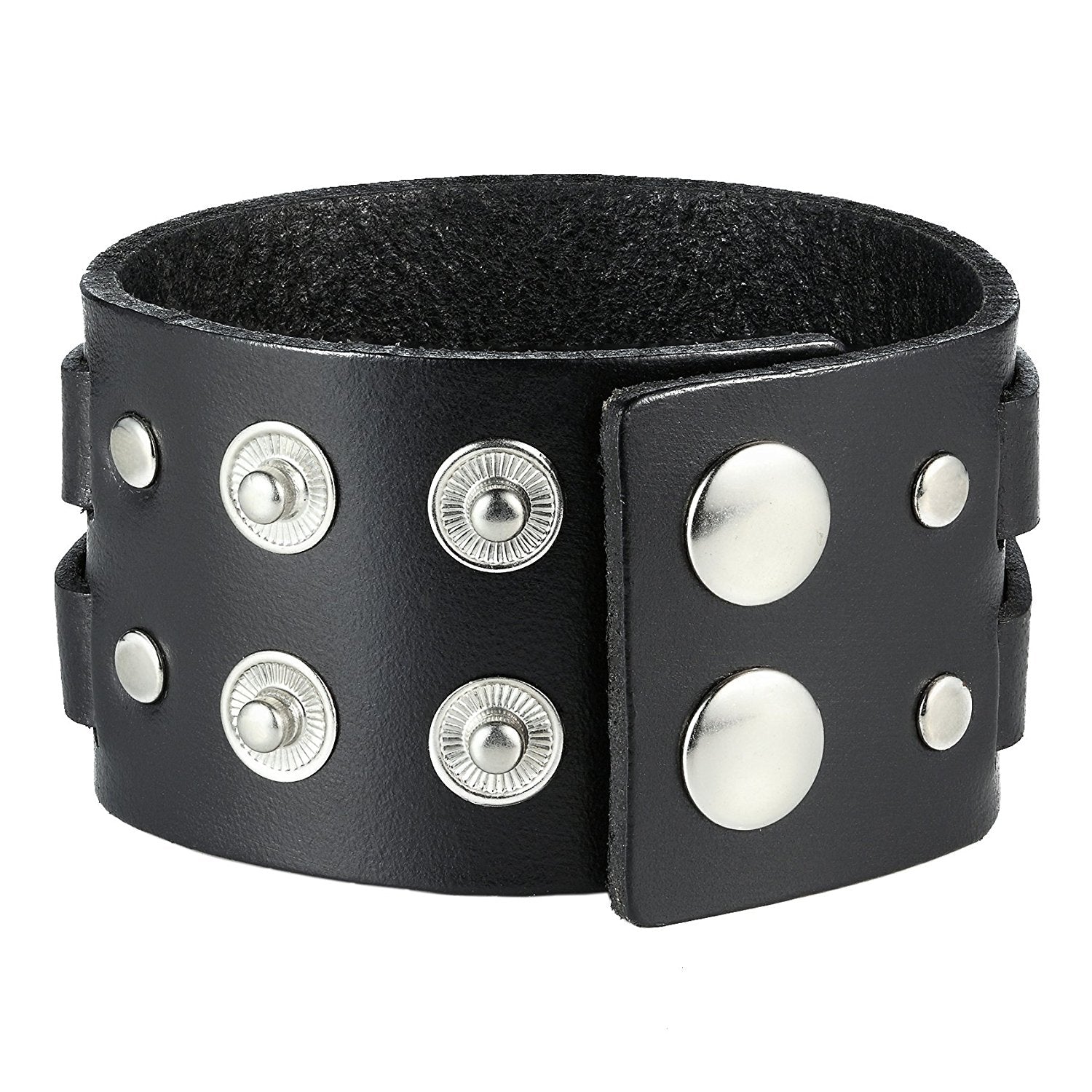 Urban Jewelry Men's X Black Genuine Leather Cuff Bangle Bracelet Perfect Statement Piece (adjustable 8.66 inches, 1.6 inches width