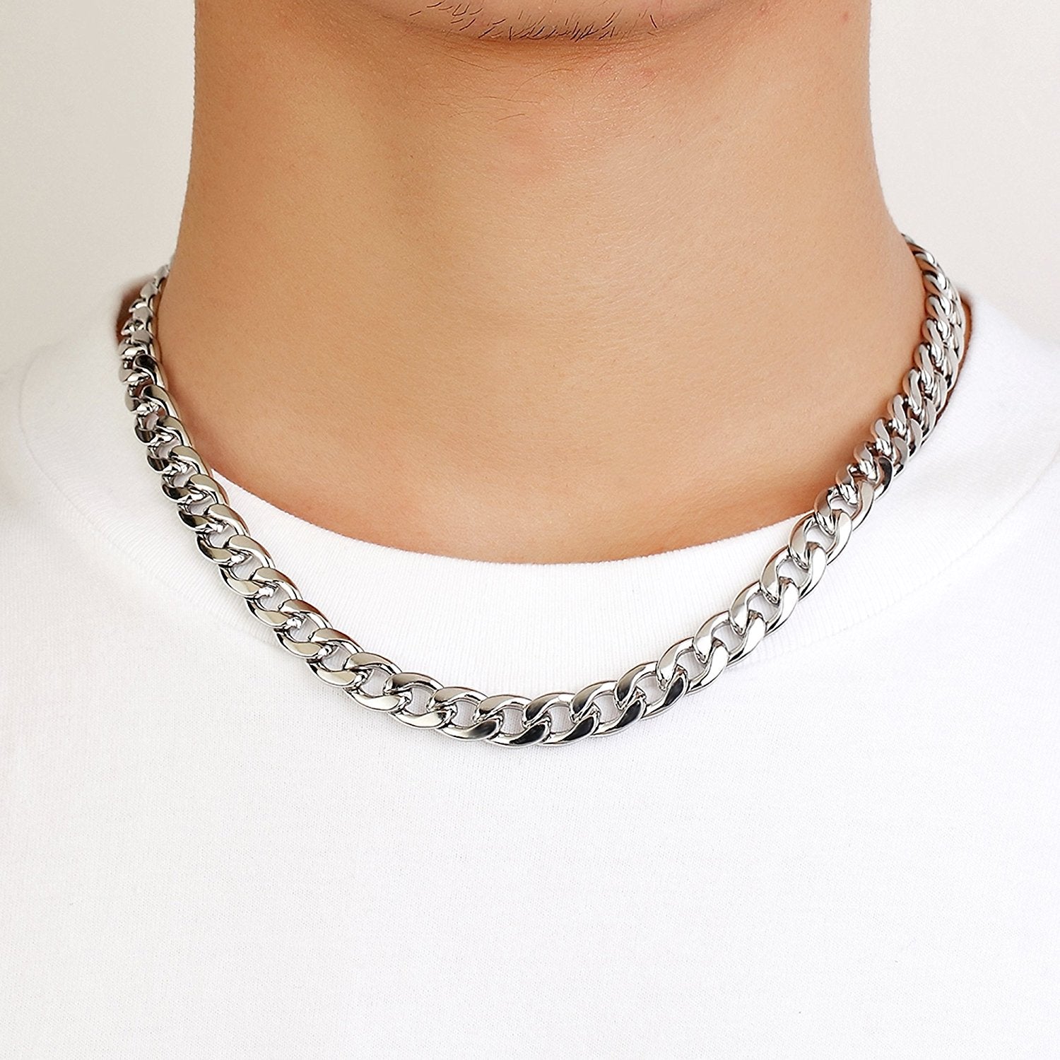 Urban Jewelry Polished Stainless Steel Men's Curb Chain Necklace in Variety of Sizes and Colors