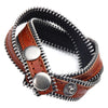 Image of Urban Jewelry Zipper Style Brown Genuine Leather Wrap Cuff Bracelet for Men