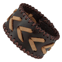 Urban Jewelry Men's Arrow Patterning Brown Genuine Leather Cuff Bracelet (8.3", 1.6" width)