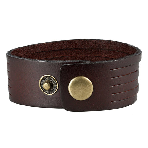 Urban Jewelry Brown Genuine Leather Men's Cuff Bracelet Durable and Classic (adjustable 8.25 inches)