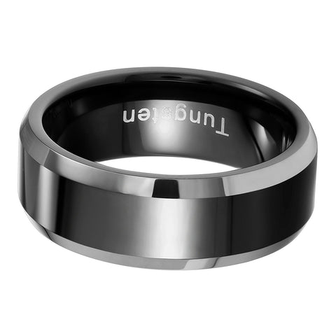Urban Jewelry Solid Tungsten Men's Black Ring Band for Wedding or Engagement