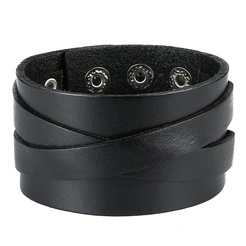 Urban Jewelry Men's X Black Genuine Leather Cuff Bangle Bracelet Perfect Statement Piece (adjustable 8.66 inches, 1.6 inches width