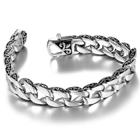 Urban Jewelry Beautiful Fleur De Lis Stainless Steel Link Bracelet for men (Silver, 8.5 Inches)