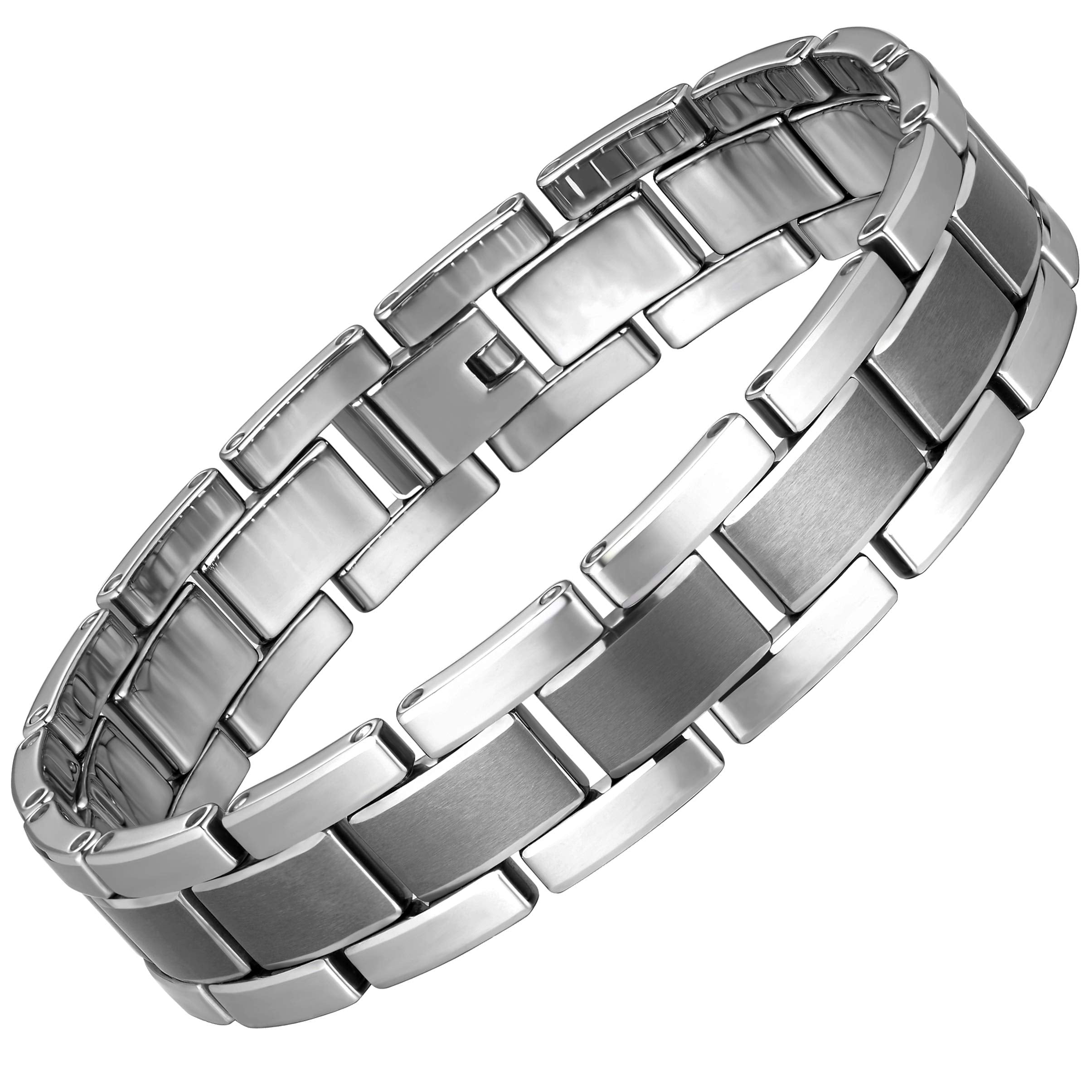 Bold Men’s Bracelet – Interlocking Track Link Design in a Polished Silver Finish with Dark Grey Contrast – Scratch & Tarnish Resistant Tungsten – Jewelry Gift or Accessory for Men