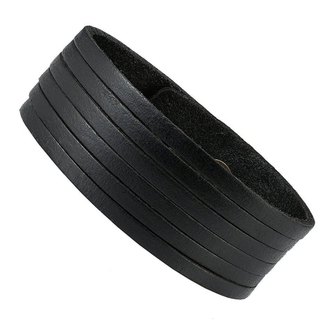 Urban Jewelry Black Genuine Leather Men's Cuff Bracelet Versatile and Durable (8.25 inches)