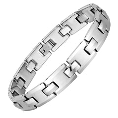Stylish Men’s Bracelet – Classic Track Link Design in a High Polish Silver Color – Made of Strong & Durable Solid Tungsten Material – Jewelry Gift or Accessory for Men