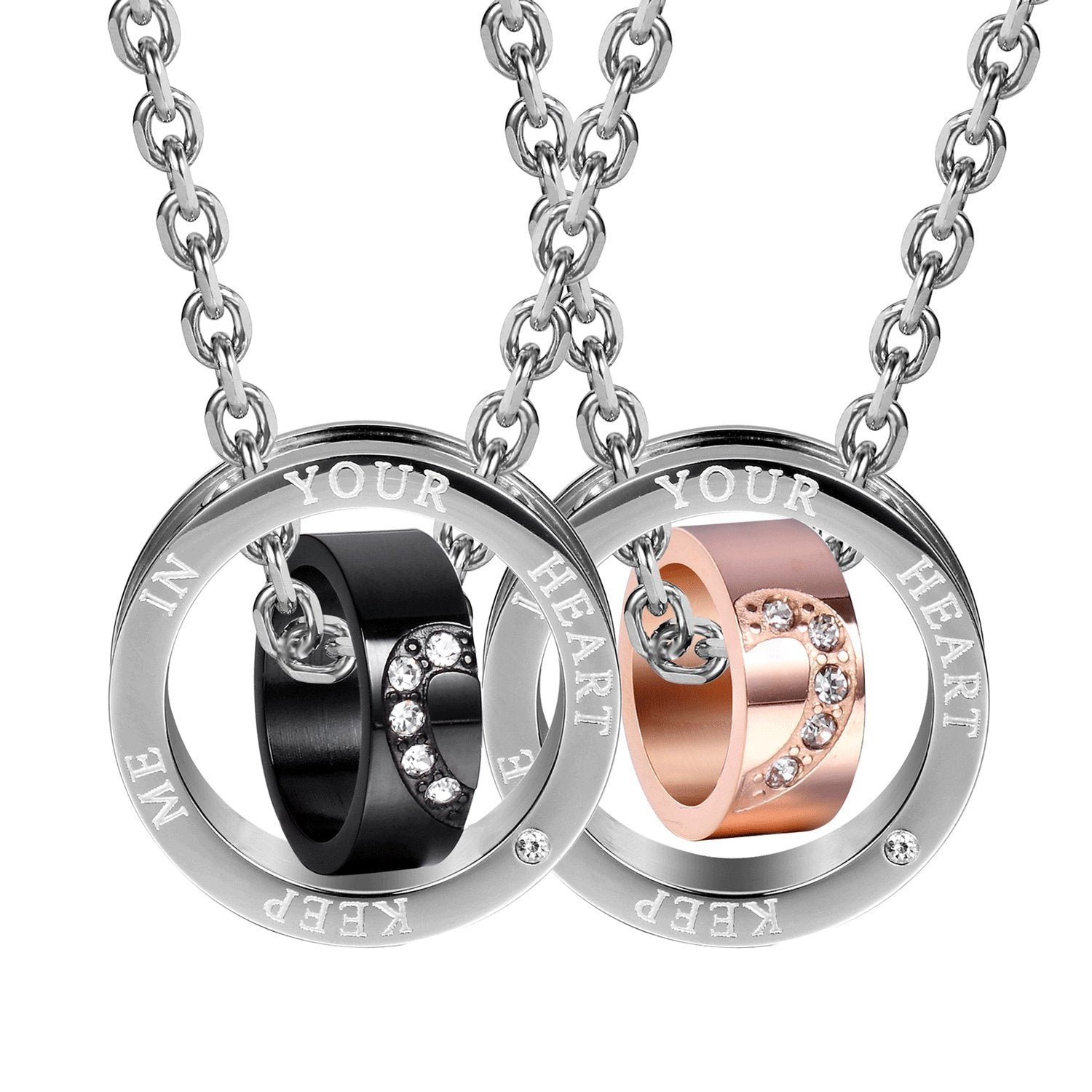 Urban Jewelry Sparkle 2pcs His & Hers Heart Couples Jewelry CZ Double