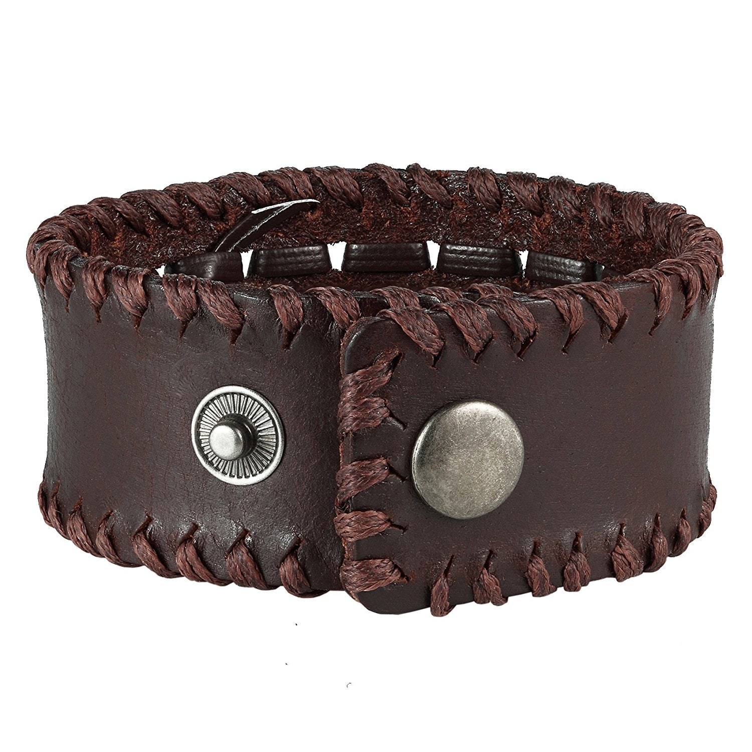 Urban Jewelry Men's Brown Genuine Leather Cuff Bangle Bracelet Weave Design (8.25", 1.2" width)