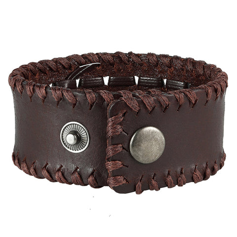 Urban Jewelry Men's Brown Genuine Leather Cuff Bangle Bracelet Weave Design (8.25", 1.2" width)