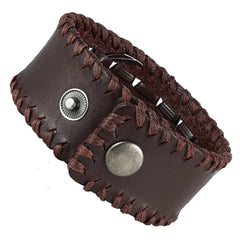 Urban Jewelry Men's Brown Genuine Leather Cuff Bangle Bracelet Weave Design (8.25