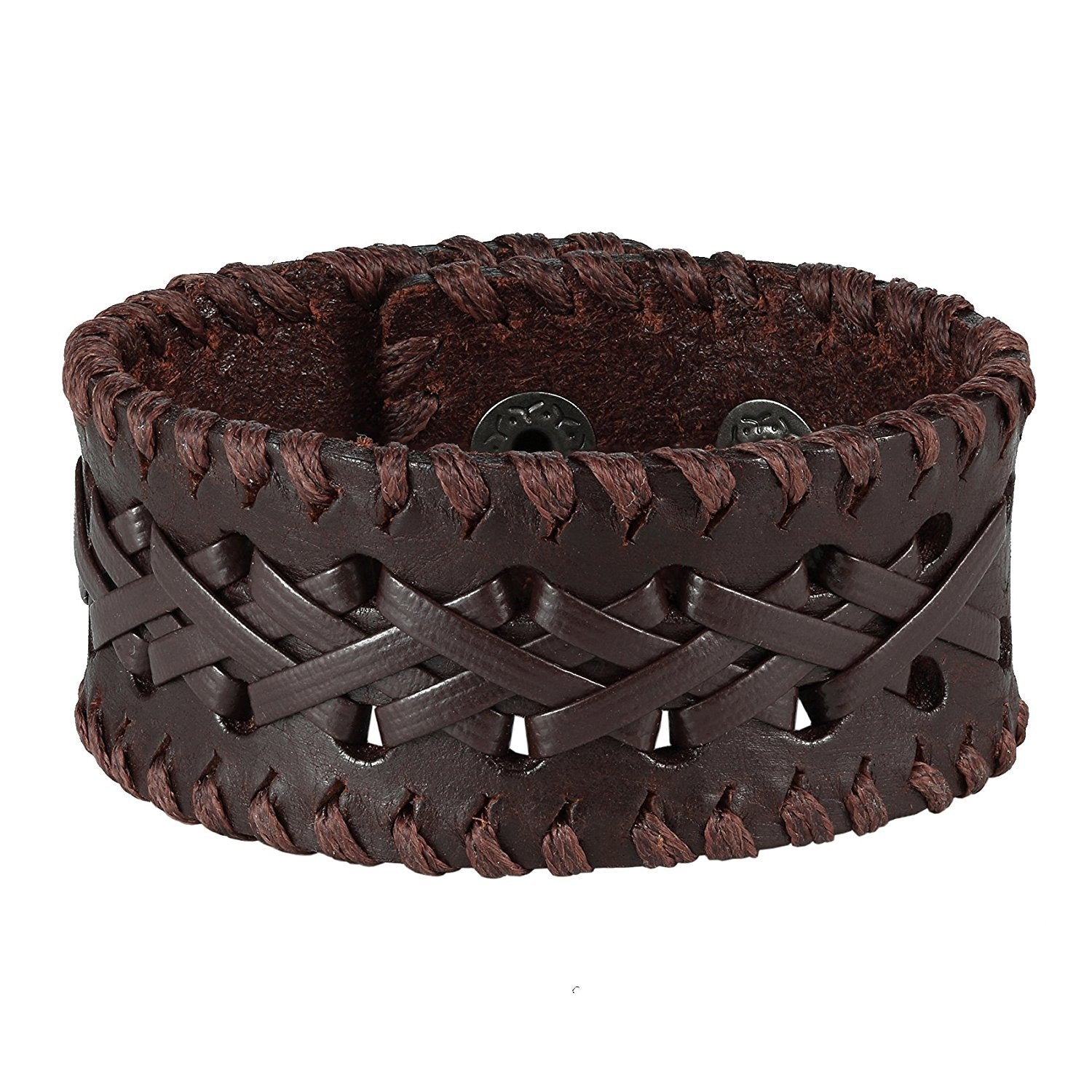 Urban Jewelry Men's Brown Genuine Leather Cuff Bangle Bracelet Weave Design (8.25", 1.2" width)