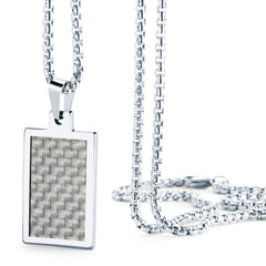 URBAN JEWELRY Solid Tungsten Carbon Fiber Pendant - Surgical Stainless Steel Silver 22 inch Necklace Chain - Modern Design with Geometric Pattern – 4 Styles and Colors to Choose from