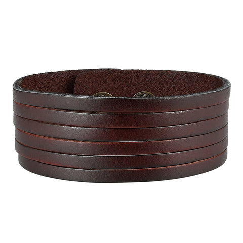 Urban Jewelry Brown Genuine Leather Men's Cuff Bracelet Durable and Classic (adjustable 8.25 inches)