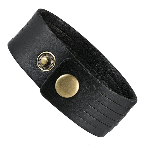 Urban Jewelry Black Genuine Leather Men's Cuff Bracelet Versatile and Durable (8.25 inches)