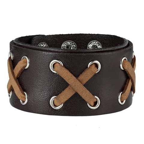 Urban Jewelry Uniquely Mixed Colors Black and Brown Genuine Leather Cuff Bangle Men's Bracelet (adjustable 8.25 inches)