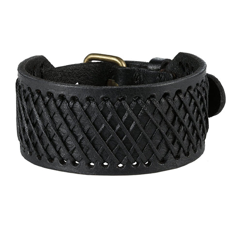 Urban Jewelry Black Genuine Leather Cuff Men's Bracelet Perfect as a Gift (adjustable 7.3 to 9.25 inches)