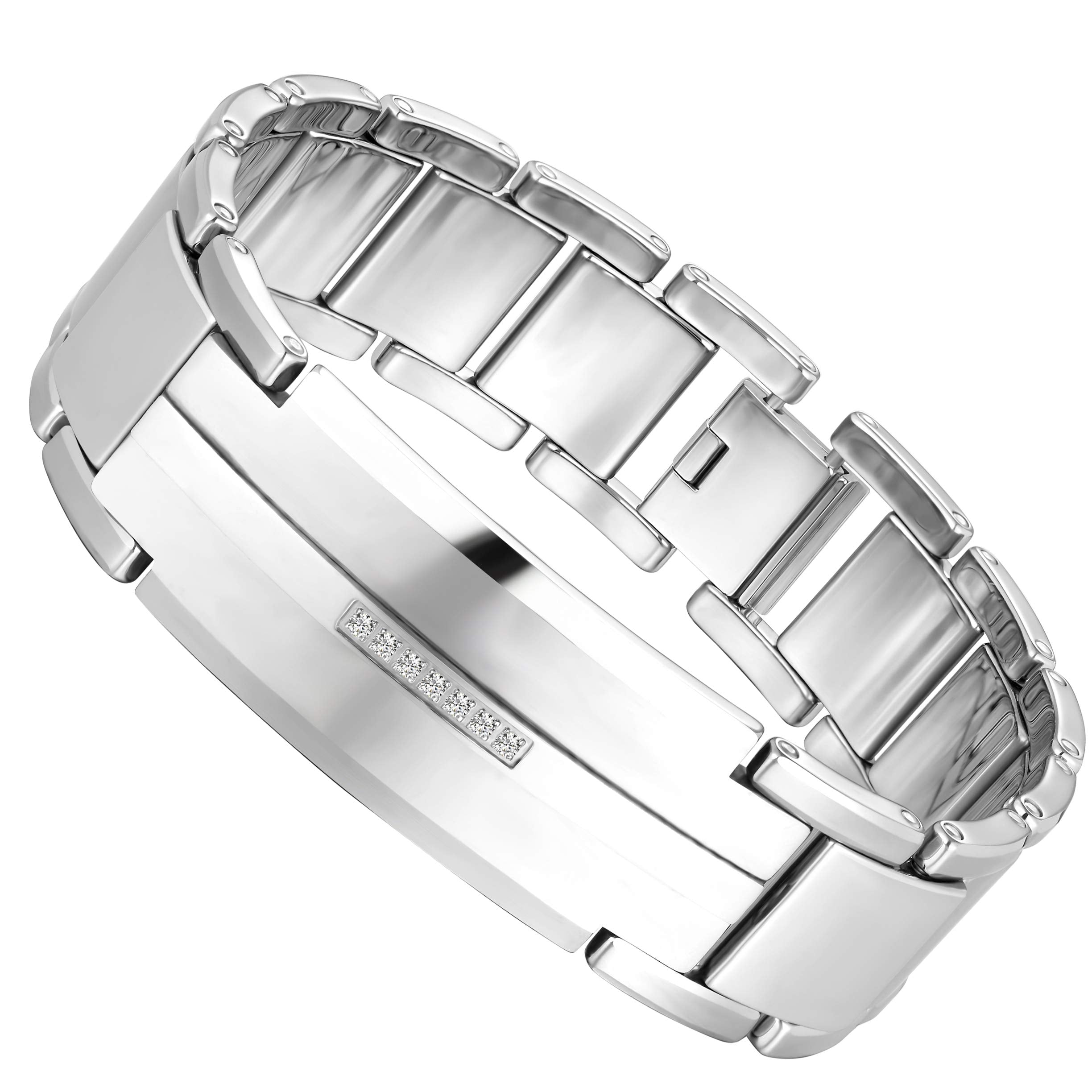 Dapper Men’s Bracelet – ID Band with Interlocking Track Links – Sleek Silver Finish – Scratch & Tarnish Resistant Tungsten – Jewelry Gift or Accessory for Men