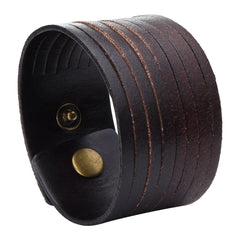 Urban Jewelry Dark Brown Wide Cuff Genuine Leather Bracelet for Men